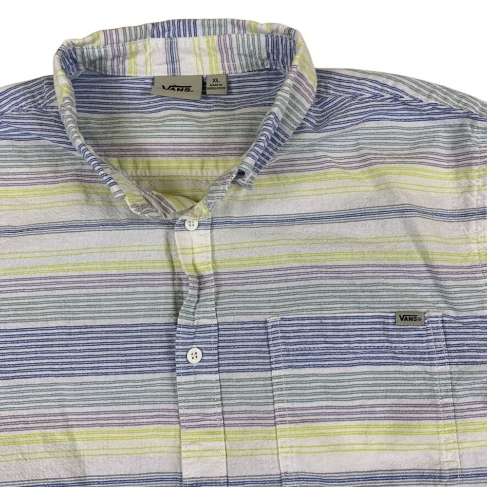 Vans Mens XL Striped‎ Short Sleeve Button Up Shirt White Blue VN0A53V3WHT